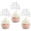12 PCS Oh Baby Cupcake Topper with Silver Glitter Love Cupcake Decoration for Valentine's Day Baby Shower Kids Birthday Party Cake Decorating Supplies view 1