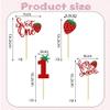 12 Pcs Red Glitter One Cake Topper Strawberry Cake Decoration for 1st Birthday Party Cupcake Decor Supplies view 4