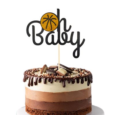 12 PCS Basketball Oh Baby Cupcake Toppers, Basketball Themed Birthday Party Cupcake Decoration Suitable for Gender Reveal Baby Shower Kids Birthday Parties Cupcake Decorations Supplies