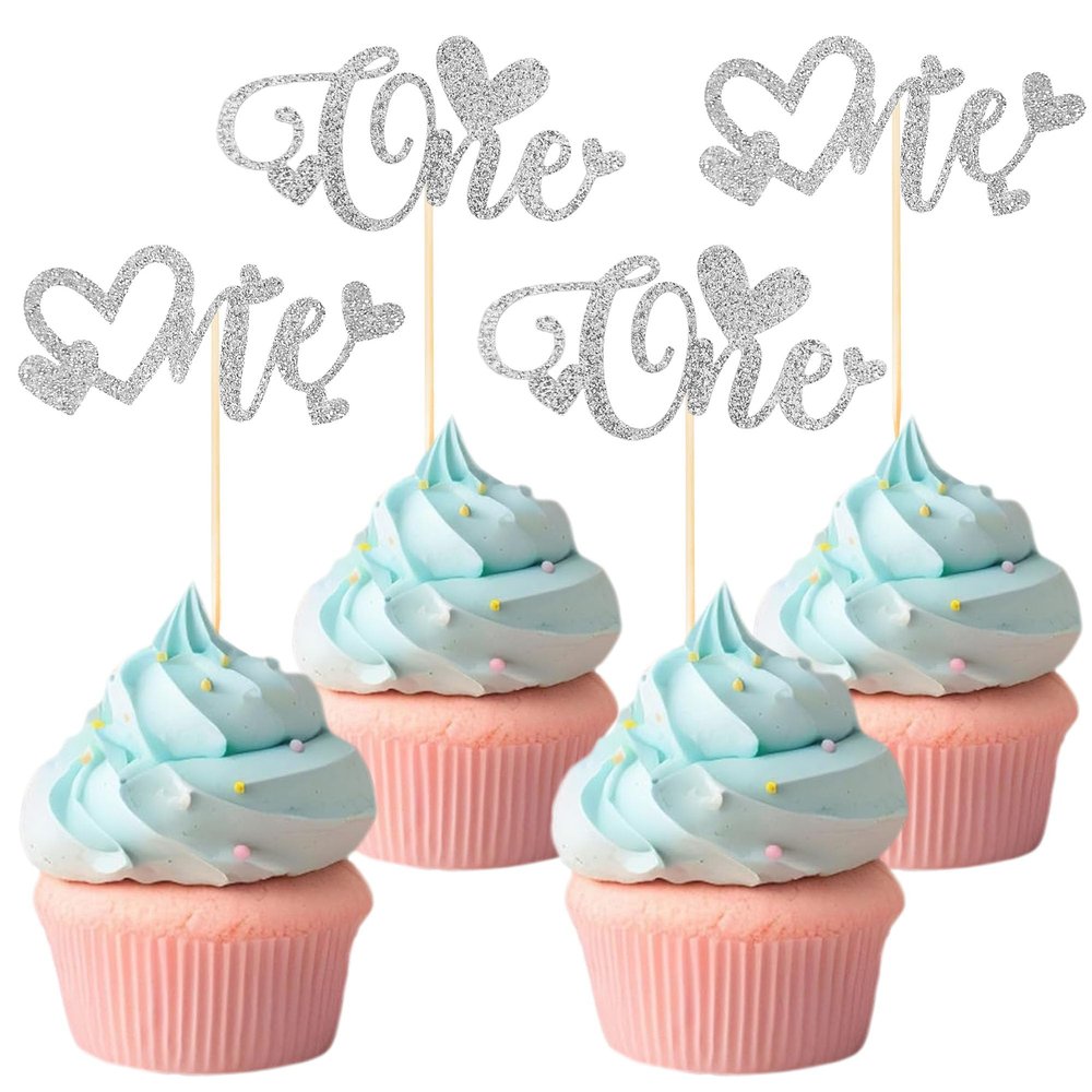 12 PCS Silver One Cupcake Toppers with Glitter Love Heart Cupcake Decoration for First Valentine's Day Baby Baptism Children 1st Birthday Party Cake Decorating Supplies