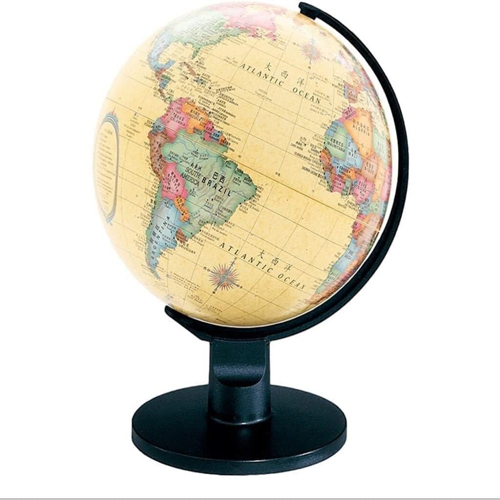 6" Retro Antique Children's World Globe, Mini Political Globe with Dual-Axis Rotation for Classroom & Home