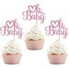 12 PCS Oh Baby Cupcake Topper with Pink Glitter Love Cupcake Decoration for Valentine's Day Baby Shower Kids Birthday Party Cake Decorating Supplies view 1