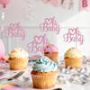 12 PCS Oh Baby Cupcake Topper with Pink Glitter Love Cupcake Decoration for Valentine's Day Baby Shower Kids Birthday Party Cake Decorating Supplies view 3