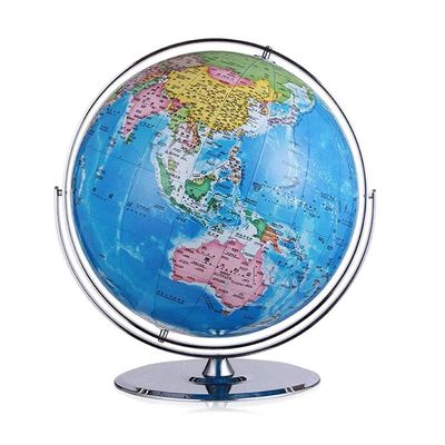 16.5" Antique World Globe with LED Light, Silver Stand, Educational Geographic Globe for Home & Office(Blue)
