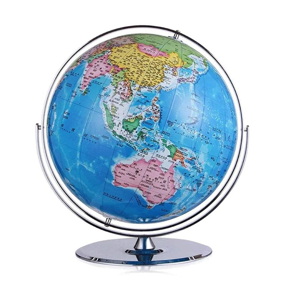 16.5" Antique World Globe with LED Light, Silver Stand, Educational Geographic Globe for Home & Office(Blue)