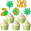 12-Pack Gold Two Wild Cupcake Toppers with Glitter Monstera Leaves 2nd Birthday Cupcake Decor Jungle Safari Themed Birthday Party Supplies view 1