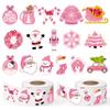 1000Pcs Pink Christmas Stickers Rolls Xmas Tree Santa Claus Nutcracker Snowman Self-Adhesive Decals Winter Wonderland Festive Holiday Party Favors DIY Crafts Gift Bottles Scrapbook Decor, 16 Designs view 1