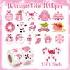 1000Pcs Pink Christmas Stickers Rolls Xmas Tree Santa Claus Nutcracker Snowman Self-Adhesive Decals Winter Wonderland Festive Holiday Party Favors DIY Crafts Gift Bottles Scrapbook Decor, 16 Designs view 2