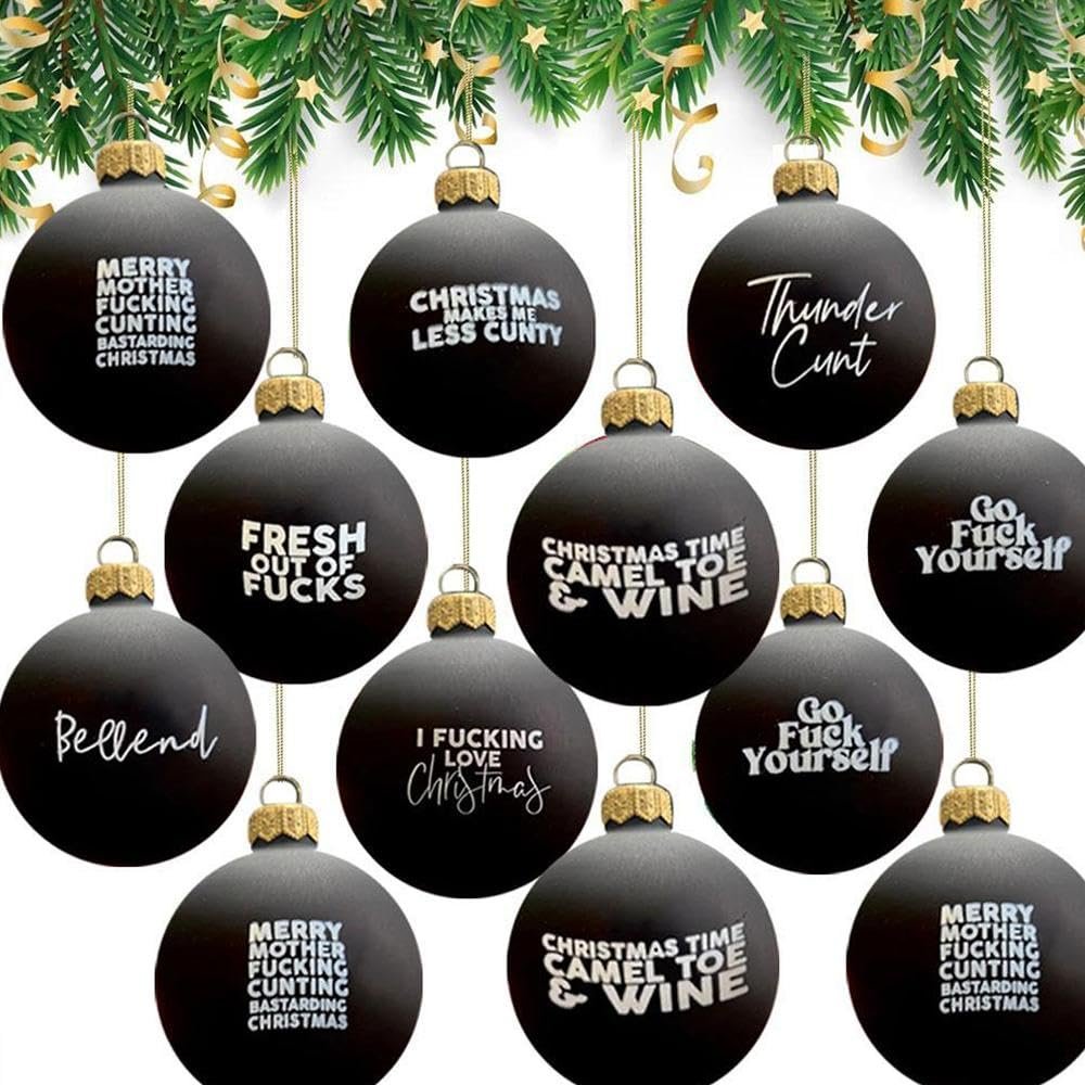 12PACK Funny Offensive Bauble Bundle - Sweary Bauble Prank Christmas Ball Ornaments,Hilarious Christmas Ball Ornaments Xmas Tree Decoration,Novelty Prank Gag Gift for Indoor Holiday Party Tree Decor