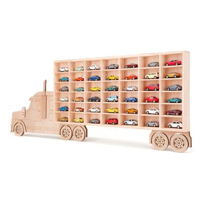 Essenhome 3D Wooden Toy Cars Display, Wall-Mounted for 42 Toy Cars, 1/64 Scale Model Car Organizer with Unique Patchwork Design
