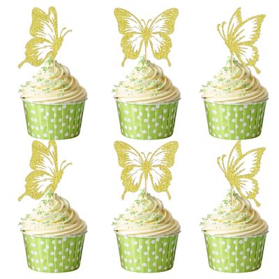 12 Pcs Butterfly Cupcake Toppers Gold Glitter Butterfly Cupcake Decor Elegant Cupcake Decorations for Baby Shower Birthday Party Wedding Dessert Tables Supplies