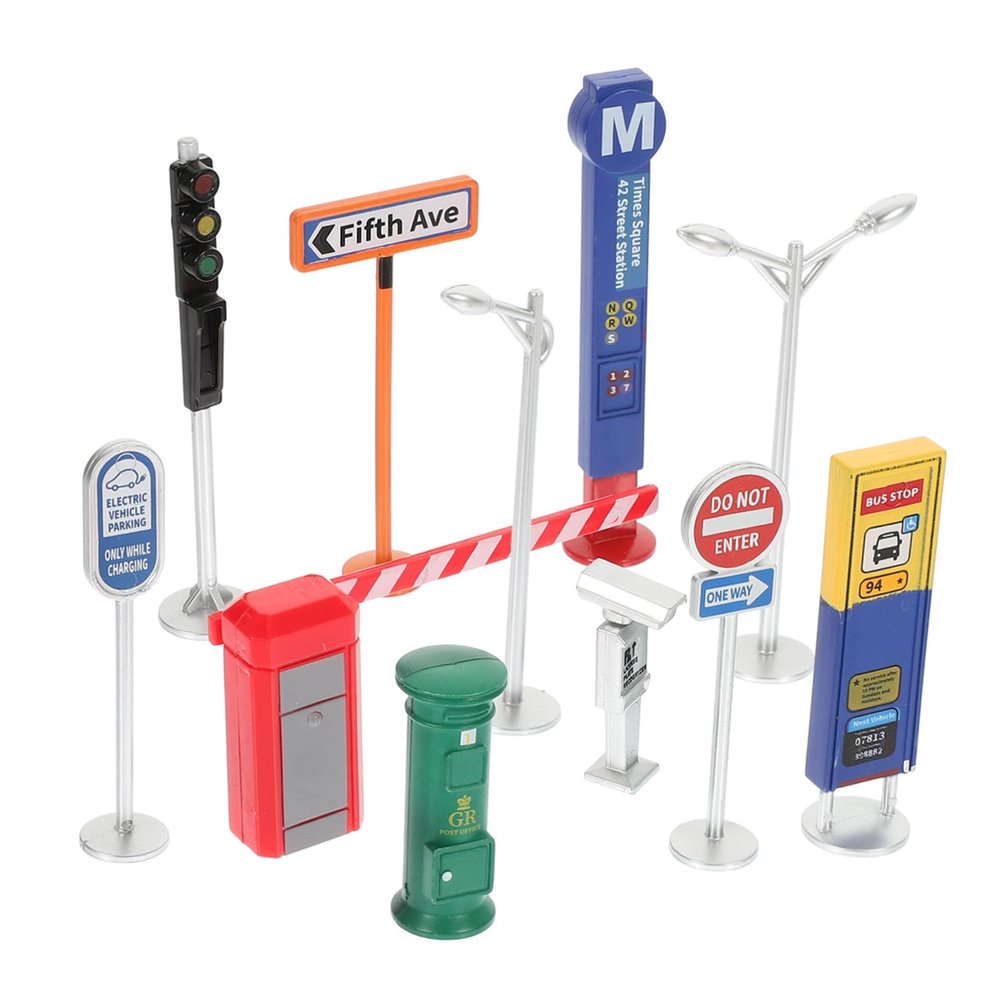 Healifty Miniature Road Sign Playset for Realistic Traffic Model with Educational Safety Signs Portable Teaching Aid for Early Learning and Imaginative Play Birthday