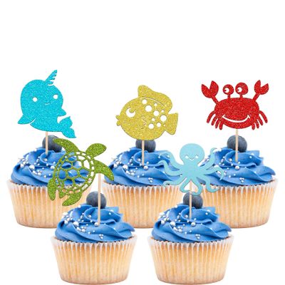 10-Piece Ocean Theme Cupcake Toppers Set - Underwater World Cake Decor for Baby Shower, Kids Ocean Birthday Party & Cake Decoration