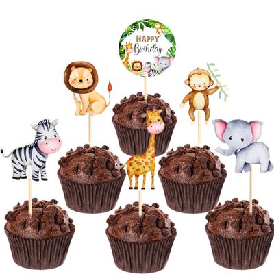 12 Piece Jungle Cupcake Toppers - Safari Animal Wild Theme Decoration, 6 Styles for Jungle Baby Shower & Safari Party Decorations