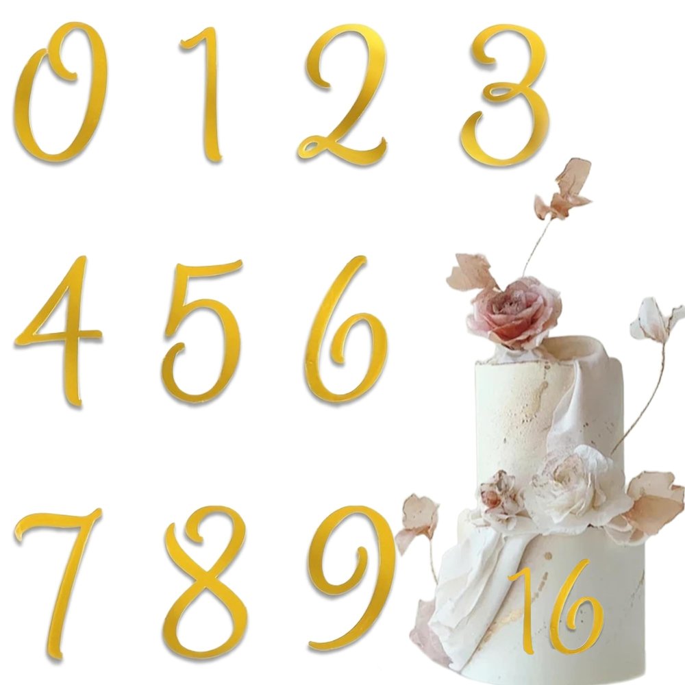 10 Pcs Gold Sparkle Acrylic Number Cake Toppers - 0-9 Artistic Font Digital Decor, Glitter Gold Number Picks for Birthday Party Wedding Anniversary