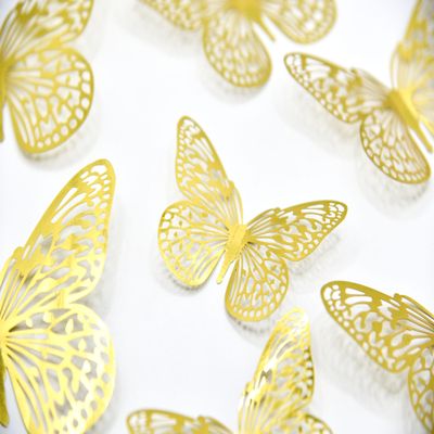 12 Pcs 3D Hollow Gold Butterfly Cake Toppers Elegant Butterfly Decorations for DIY Birthday Wedding Party Cakes & Home Wall Decor Supplies
