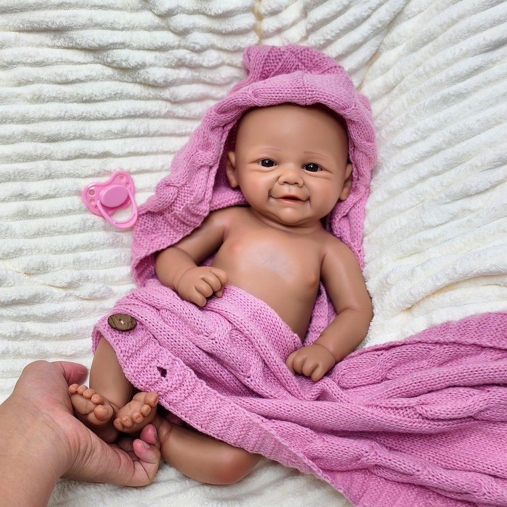 17" Full Body Silicone Baby Black Doll, Realistic African American Reborn Baby Girl, Lifelike Newborn with Soft Platinum Silicone Skin and Flexible Limbs - Perfect Companion Gift for Kids & Elderly