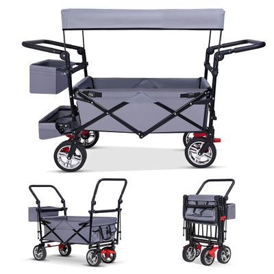 Foldable Wagons with Removable Canopy, Reversible Handlebar, 220lbs Weight Capacity, Folding Wagon for Ages 1+ Years Suitable for Family Travel, Cargo