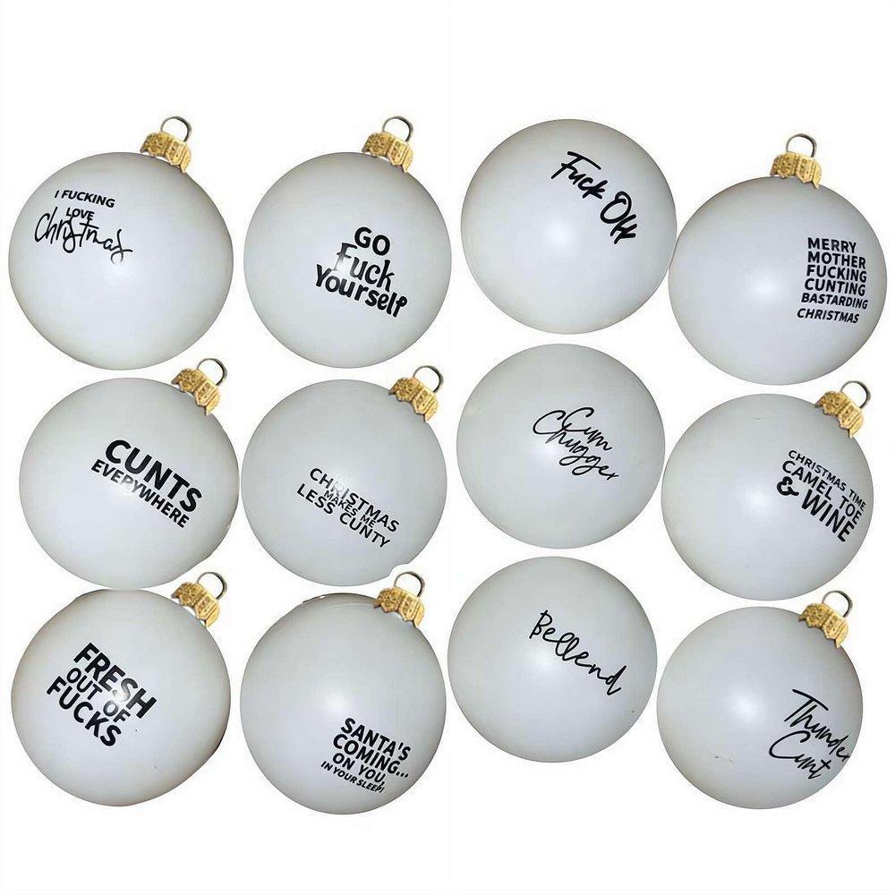 12PACK Funny Offensive Bauble Bundle - Sweary Bauble Prank Christmas Ball Ornaments,Hilarious Christmas Ball Ornaments Xmas Tree Decoration,Novelty Prank Gag Gift for Indoor Holiday Party Tree Decor