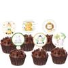 12-Piece Round Zoo Animal Cupcake Toppers - Jungle Theme Cake Decor for Kids' Birthdays & Baby Showers - Party Supplies view 1