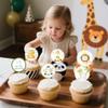 12-Piece Round Zoo Animal Cupcake Toppers - Jungle Theme Cake Decor for Kids' Birthdays & Baby Showers - Party Supplies view 4
