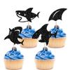 12Pcs Shark Fin Cupcake Topper -Black Glitter Shark Decoration, Ocean Animal Cupcake Toppers for Ocean Animals Shark Theme Kids Birthday Parties view 1