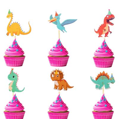 12-Piece Dinosaur Cake Toppers - T-Rex Cupcake Decorations for Boys' Birthdays & Baby Showers - Dino Party Supplies