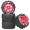 1/18 RC Car Tires and Wheels, daitoku 12mm Hex RC Truck Tires for 1/18 ARRMA Granite Typhon WLtoys A949 MJX Hyper Go H16 - Style A (Red) view 1