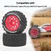 1/18 RC Car Tires and Wheels, daitoku 12mm Hex RC Truck Tires for 1/18 ARRMA Granite Typhon WLtoys A949 MJX Hyper Go H16 - Style A (Red) view 3