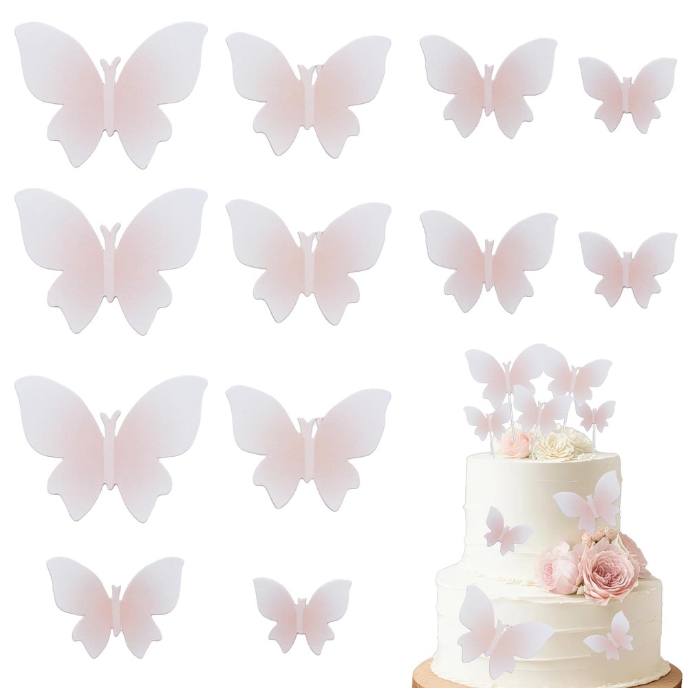 10 Pcs Butterfly Cake Toppers Orange Gradient Cake Decorations for Butterfly Theme Baby Shower Wedding Ladies Birthday Party Supplies