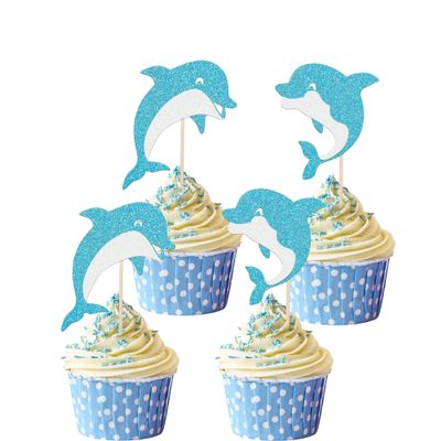 12 Pcs Dolphin Cupcake Topper Blue Glitter Dolphin Cupcake Decorations Ocean Themed Party Dolphin Themed Birthday Parties & Baby Showers