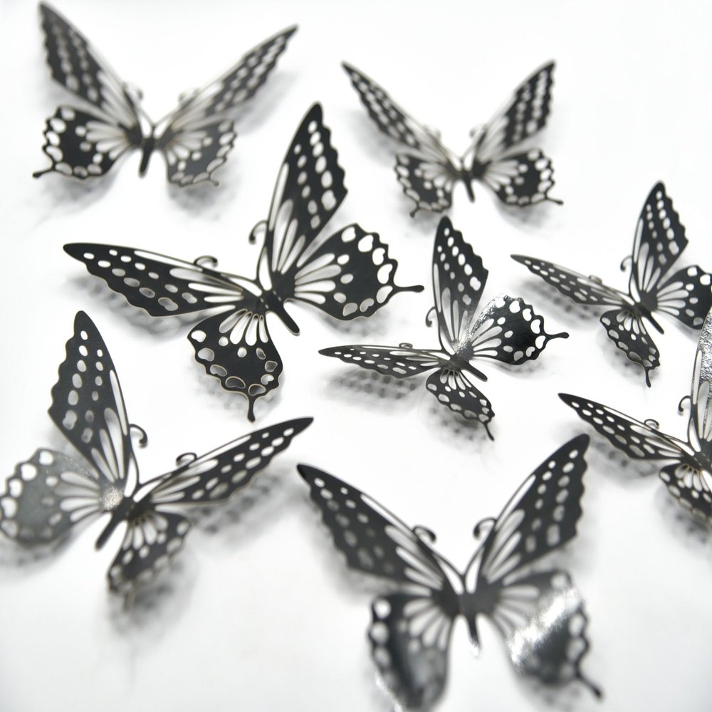 12 Pcs Butterfly Cake Toppers Black White 3D Butterfly Cake Decorations for Baby Shower Wedding Bridal Shower Anniversary Birthday Party Cake Decor Supplies
