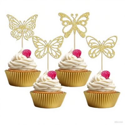 12 Pcs Gold Butterfly Cupcake Toppers Glitter Cupcake Decor Butterfly Theme Cupcake Decorations for Wedding Anniversary Kids Birthday Party Supplies