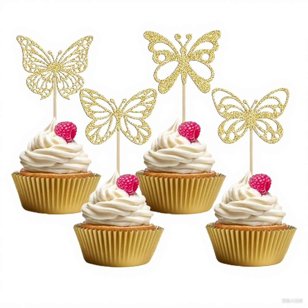 12 Pcs Gold Butterfly Cupcake Toppers Glitter Cupcake Decor Butterfly Theme Cupcake Decorations for Wedding Anniversary Kids Birthday Party Supplies