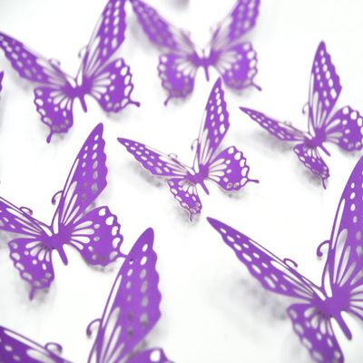 12 Pcs Purple Butterflies Wall Decor Set,3D Hollow Out Butterfly Paper Decor for Birthday Parties, nurseries and interior decoration,Ideas Purple Butterfly Birthday Decorations,3 Sizes