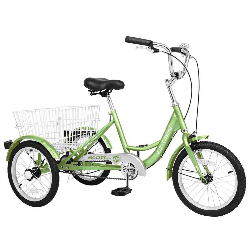 MOPHOTO Small Tricycle 16 Inch Low Step-Through 3 Wheel Bike, Single Speed Trike for Beginner Riders with Rear Basket