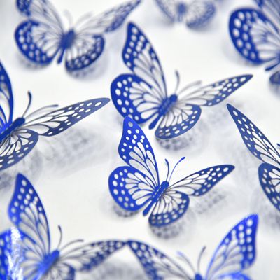 12 Pcs Blue Butterfly Cake Toppers 3D Hollow-out Butterflies Cake Decor Butterfly Themed Cake Decorations for Baby Shower Wedding Birthday Party Supplies