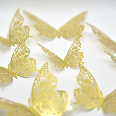 12 Pcs Gold 3D Butterfly Cake Decorations Elegant Hollow Out Butterfly Cake Decor for Wedding Birthday Party Cake Decorations Supplies