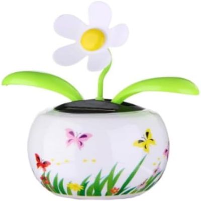 Solar Powered Dancing White Flower, Colorful Flip Flap Bobblehead, Sun Catcher for Car Dashboard, Window Decoration