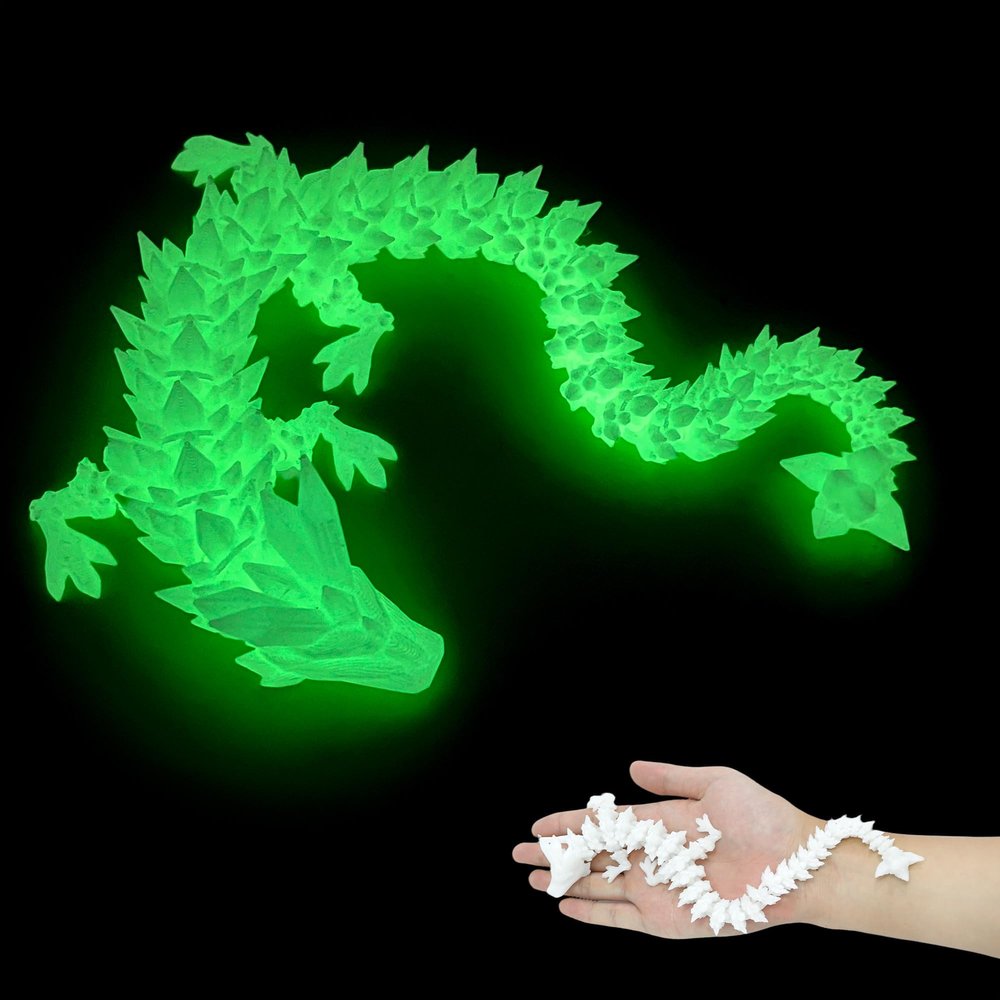 Flavery 3D Printed Dragon - 12 inch Dragon Fidget Toy,3D Printed Gift for Birthday, Figurine Decor(Glow Green)