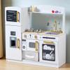 Play Kitchen Set for Kids, Wooden Kids Kitchen Playset with Real Lights & Sounds, Interactive Toy Kitchen with Felt Boxes for Storing Kitchen Utensils and Ice Maker Toy Accessories (Soft White) view 1