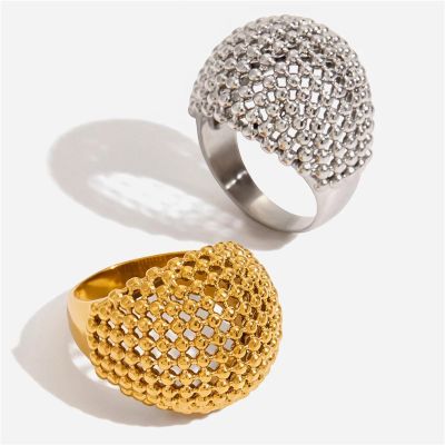 IREAKZGN Fashion Women Ball Beads Hollow Stackable Rings Stainless Steel Jewelry Party Jewelry Women 1Pcs(JDR0305021-S-7)