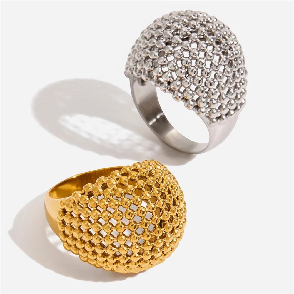 IREAKZGN Fashion Women Ball Beads Hollow Stackable Rings Stainless Steel Jewelry Party Jewelry Women 1Pcs(JDR0305021-S-7)