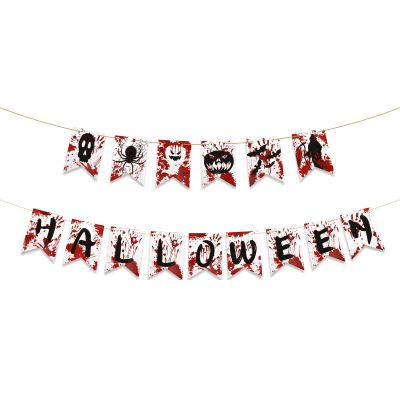 2pcs Halloween Banner, Creative Halloween Hanging Garland with Skeletons Ghosts Pumpkins Spiders Spooky Decorations for Indoor and Outdoor Haunted Houses Party Supplies Accessories