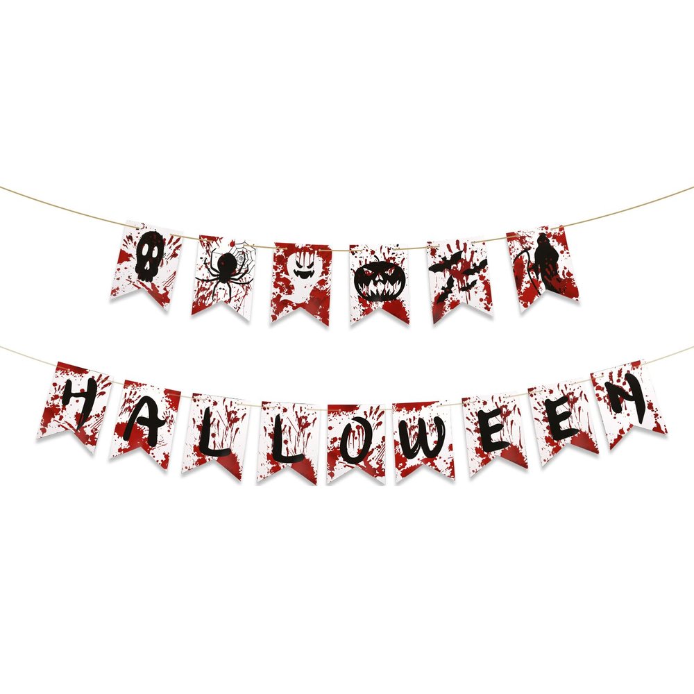 2pcs Halloween Banner, Creative Halloween Hanging Garland with Skeletons Ghosts Pumpkins Spiders Spooky Decorations for Indoor and Outdoor Haunted Houses Party Supplies Accessories