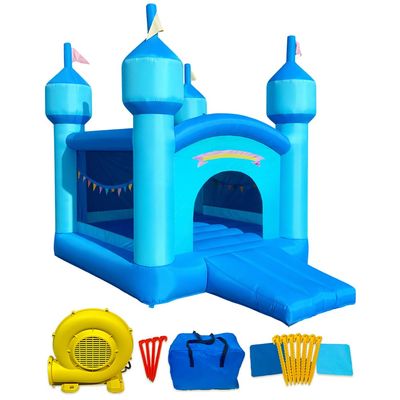 JumpYeah Inflatable Bounce Castle House,Blue Indoor/Outdoor Bouncer with Slide, Castle Spires & Rainbow Decor,127 x 94 x 106 Inches, Backyard Jumper Toy with Blower for Kids 3-10 Year olds