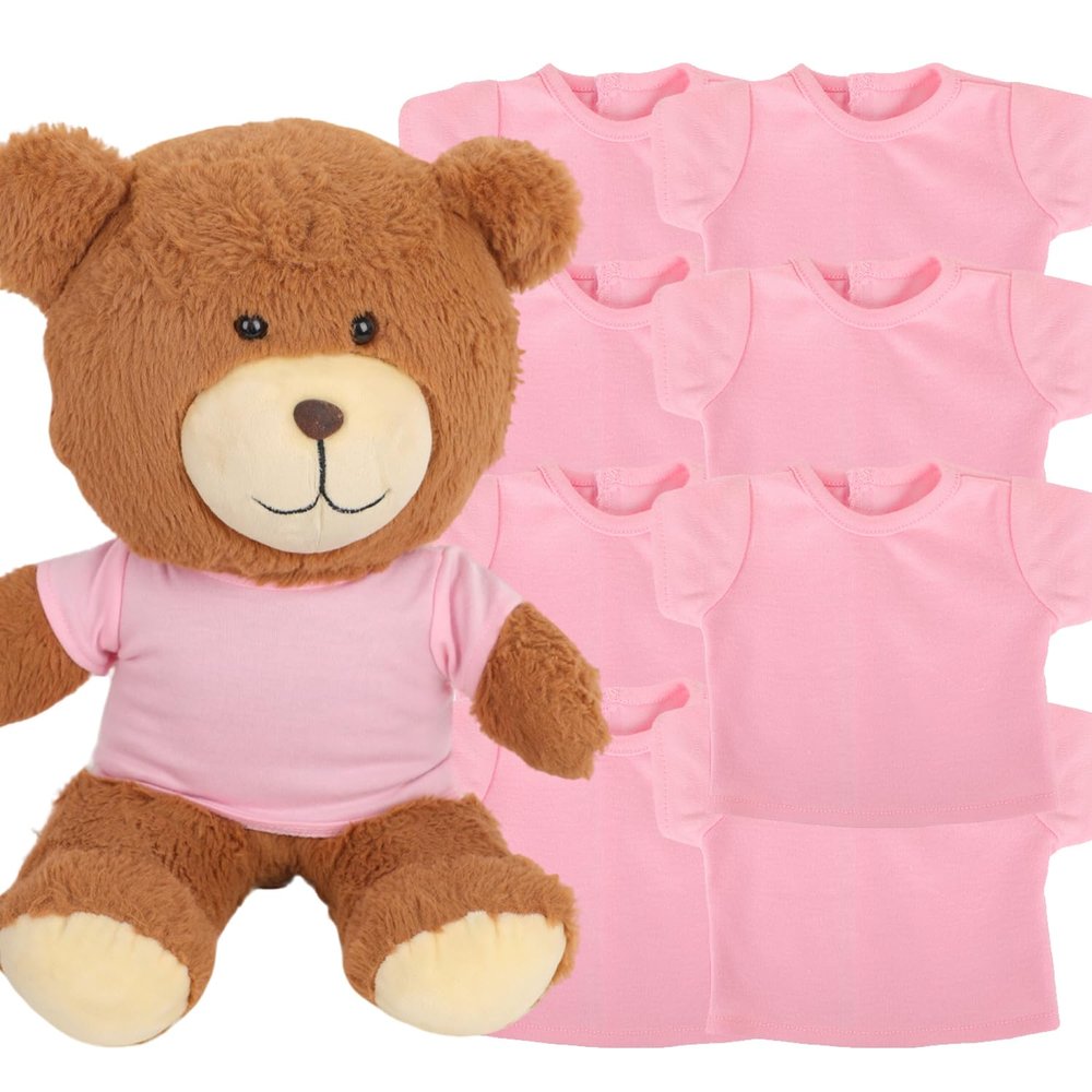 AugFrog 8-Pack Pink Blank T-Shirts for 17-18 Inch Bears | Thick DIY Stuffed Animal Canvas Clothes (Pink)