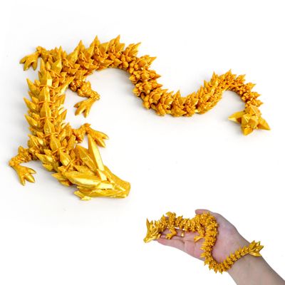 Flavery 3D Printed Dragon - Gold -12 inch 3D Printing Animals Fidget Toy, Surprise Gift for Christmas, Birthday, Easter, Cool Figurine Decor for Kids and Adults, Dragon Lovers