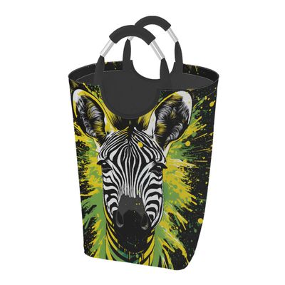 YPPAHHHH Laundry Hamper Yellow Green Zebra Art Print Laundry Baskets Collapsible Waterproof Washing Clothes Hamper Large Storage Bin with Handles for Bathroom Bedroom Nursery Kid's Room