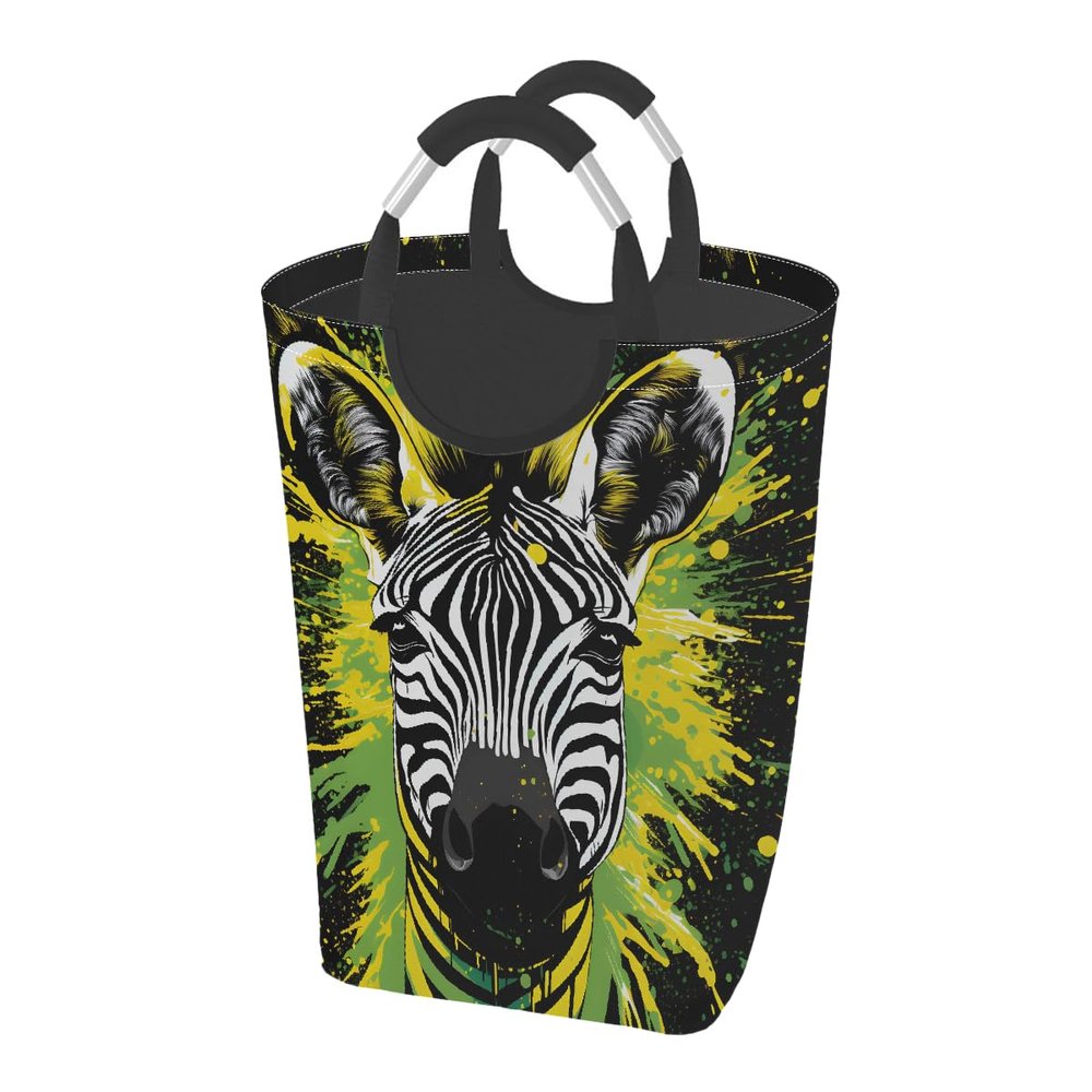 YPPAHHHH Laundry Hamper Yellow Green Zebra Art Print Laundry Baskets Collapsible Waterproof Washing Clothes Hamper Large Storage Bin with Handles for Bathroom Bedroom Nursery Kid's Room